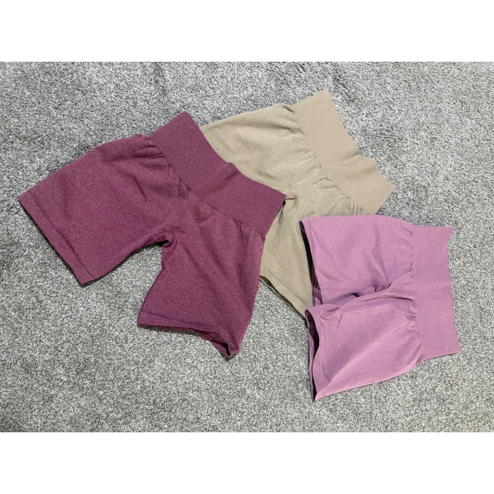 NVGTN Women Seamless Spandex Shorts Bundle Burgundy Tan Rose Small 3 Pack